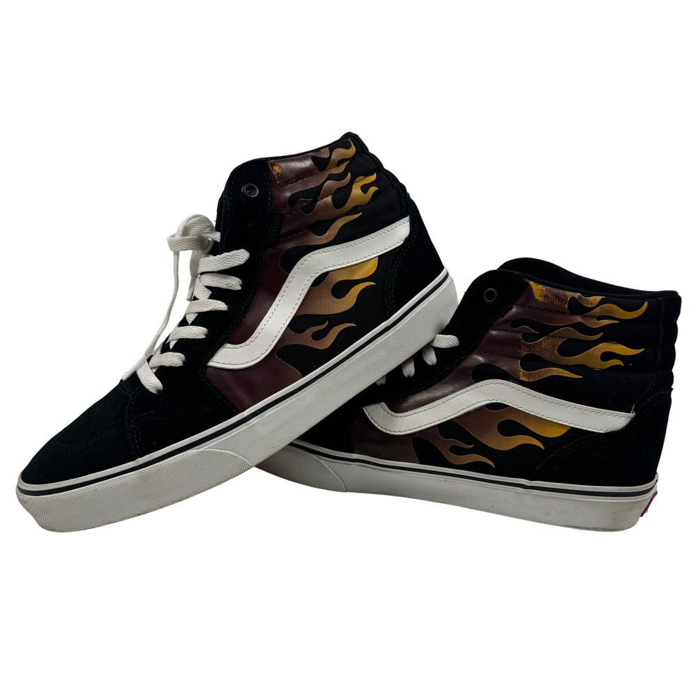 Vans Sk8-Hi Men's High Top Sneakers Black‎ Flame Print Size 10